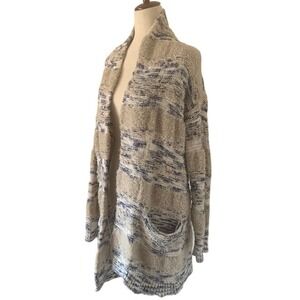 Motherhood Maternity Open Front Cardigan L XL Beige Mixed Knit Boho Cozy EUC